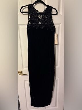 Jessica McClintock Vintage black velvet & lace maxi dress size 12